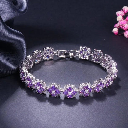 CANDICE Fashion Wonem Sterling Silver Plated Charm Flower Jewelry with Blue Crystal Stone Wedding Bracelet Bangle for Ladies Fine Jewelry