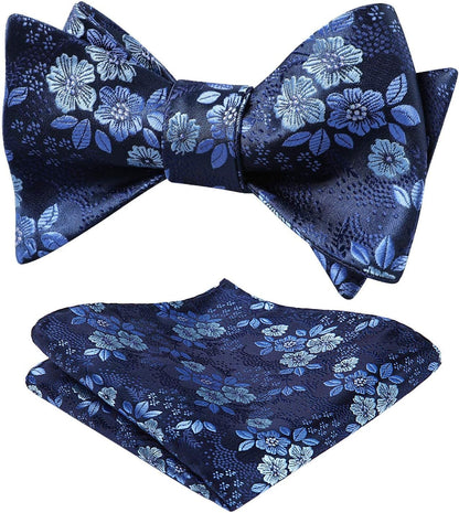 Bow Ties for Men Floral Bowties Mens Self Tie Bow Tie Handkerchief Jacquard Woven Bowtie Pocket Square Set