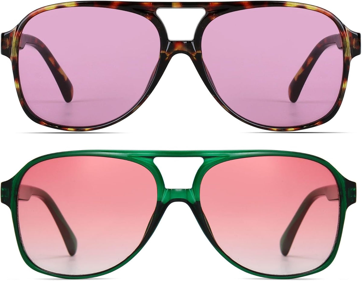 Vintage Retro 70S Sunglasses for Women Men Classic Large Square Aviator Trendy Glasses