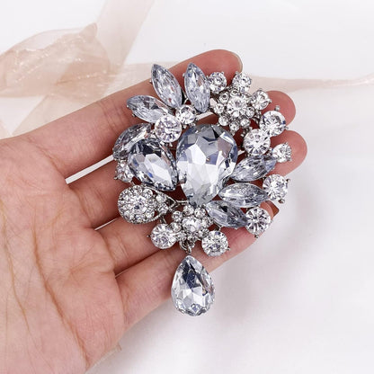 Vintage Wedding Bridal Big Blue Crystal Rhinestone Tear Drop Brooch Pin for Women