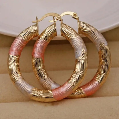 Gold Color Hoop Earrings for Women's Filled - Crude Tube Swirl Multilayer Circle 3-Color Plated Earrings