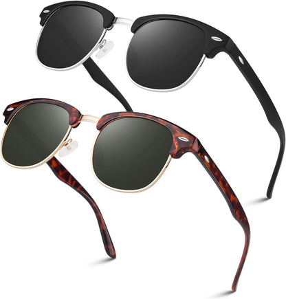 Polarized Semi Rimless Sunglasses for Men Women, Classic Retro Shades Half Frame Driving Sun Glasses UV Protection