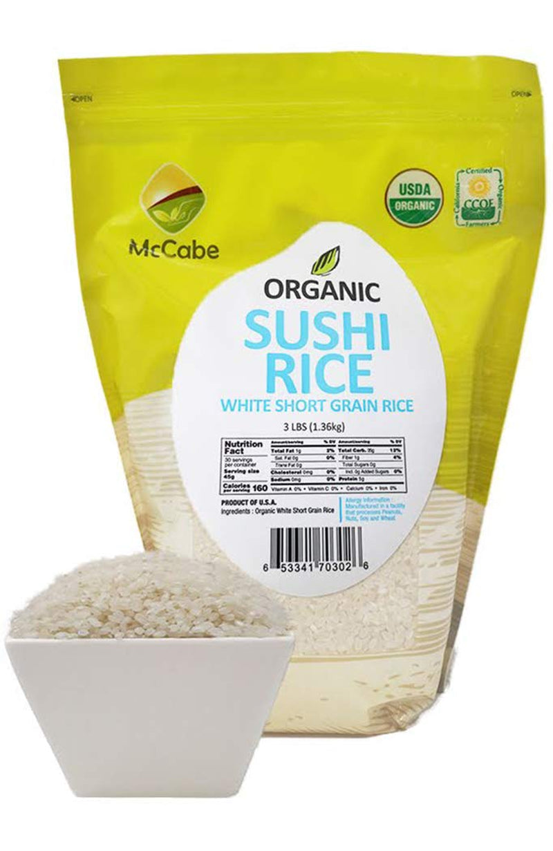 Organic Short Grain White Sushi Rice - Sticky White Rice | Rich in Fibers and Minerals | USDA and CCOF Certified Organic | Product of USA | 3Lbs