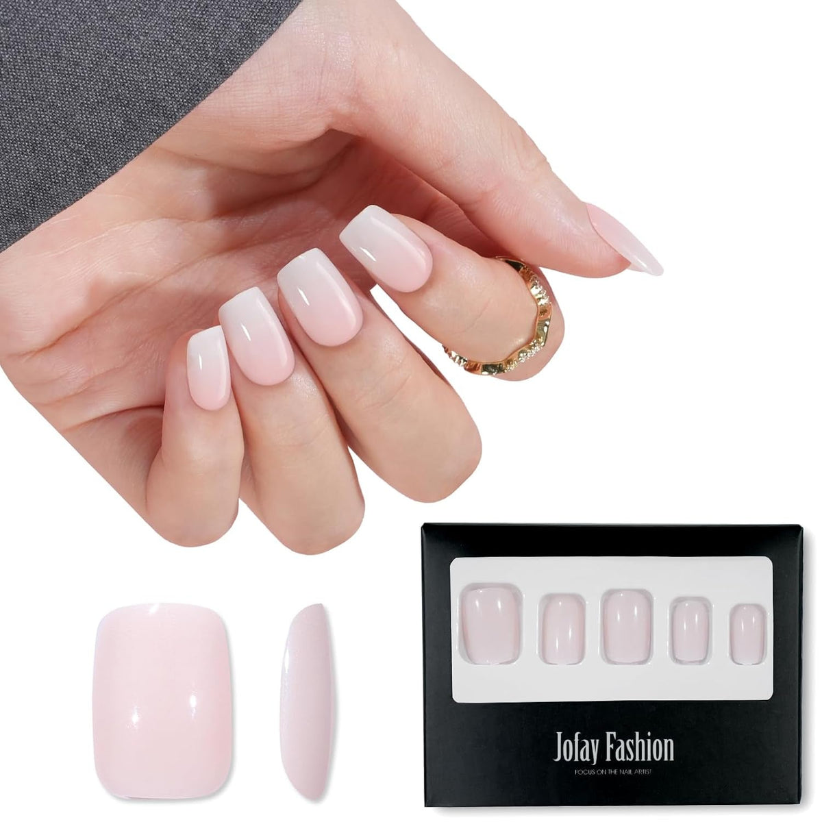 White Press on Nails Short,  Square Solid Color Fake Nails with Glue, Reusable & Natural Acrylic False Nails Stick on Nails for Women Girls Gift, Gel Nail Kit, 24pcs