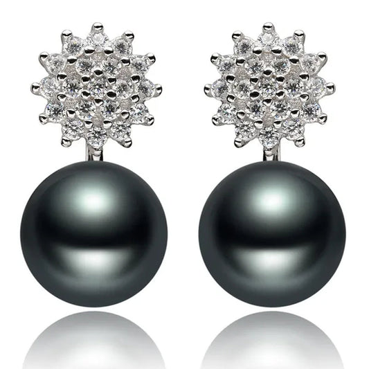 Real 925 Sterling Silver 7-8mm Black Freshwater Pearl Stud Earring Women Fashion Jewelry FEIGE