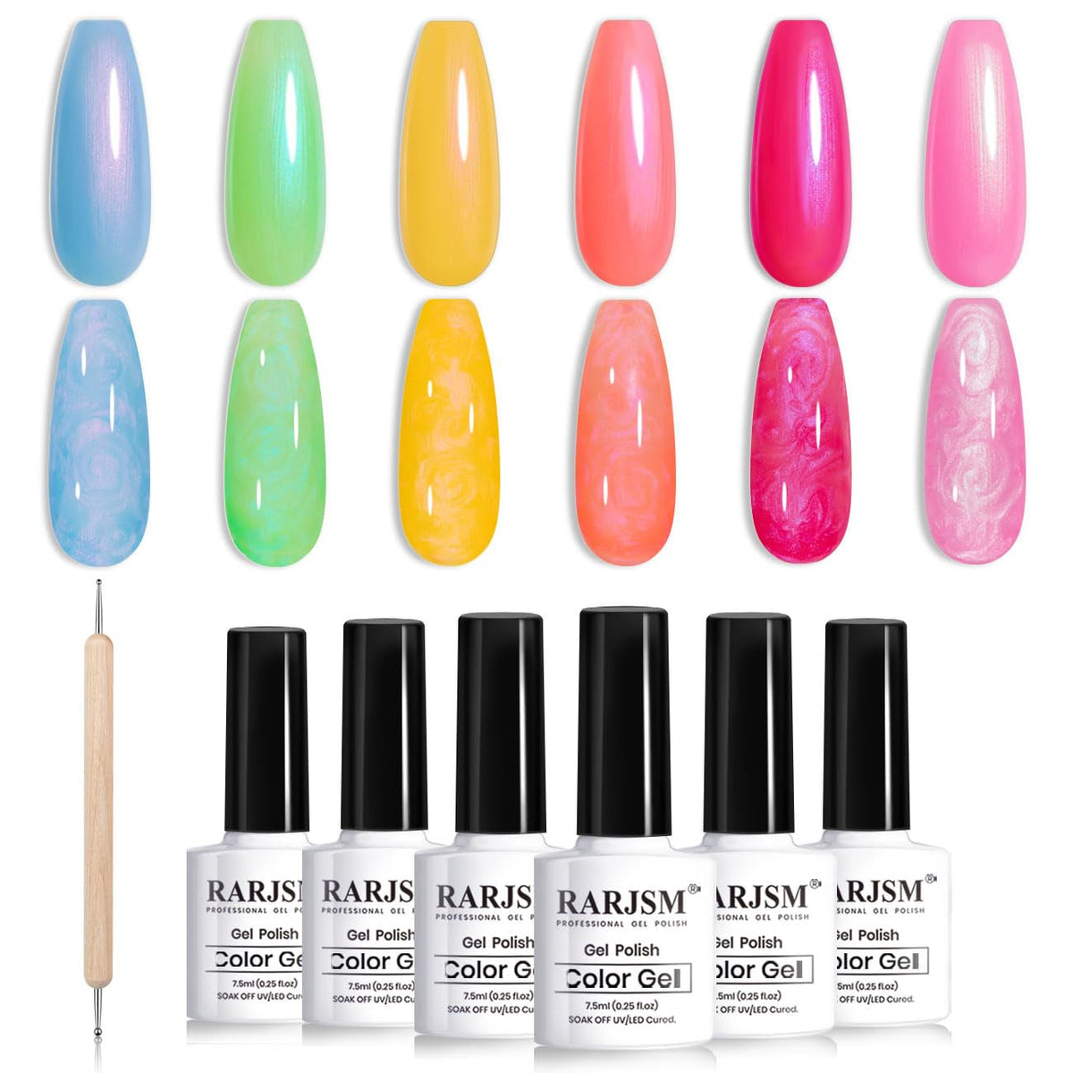 Pearl Gel Nail Polish Set Clear Shell Glitter Gel Polish 6 Colors Pearlescent Pink White Blue Purple Silver Gold Shimmer Mermaid Swirl Thread Effect LED UV Soak Off Curing Requires Home Salon