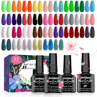 30PCS Gel Nail Polish Kit 27 Colors Gel Polish Set Gel Nail Kit Soak Off Nail Gel Polish Set for Manicure Nail Art Salon/Home Starter Kit