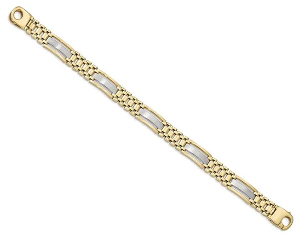 Men's Two Tone 14K White and Yellow Gold Link Bracelet in Polished 14K Yellow Gold (8.75 Inches)