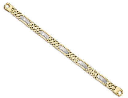 Men's Two Tone 14K White and Yellow Gold Link Bracelet in Polished 14K Yellow Gold (8.75 Inches)