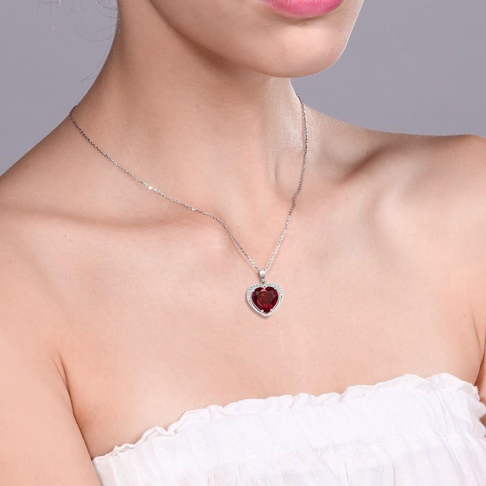 925 Sterling Silver Created Ruby Pendant Necklace for Women (4.25 Cttw, Heart Shape 10MM, with 18 Inch Silver Chain)
