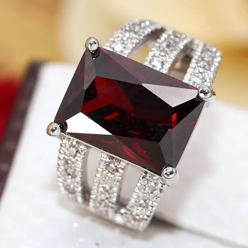 925 Sterling Silver Women Girls Fashion Garnet Ruby Topaz Gemstone Wedding Rings Jewelry