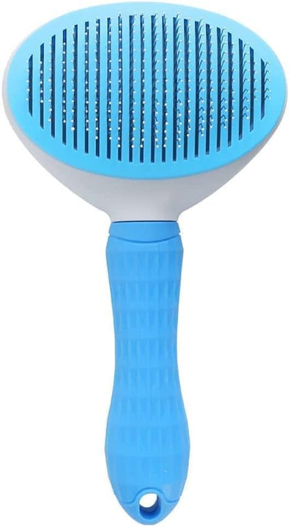 Self-Cleaning Slicker Brush for Pet Grooming, Smooth Handle with Cleaning Button for Cat and Dog Shedding, Massage and Detangling (Blue)