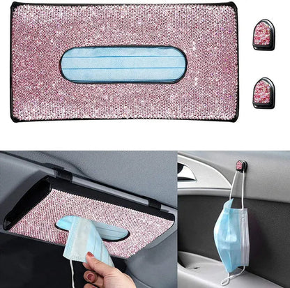 Car Tissue Box Holder Bling Bling Crystal Rectangular Napkin Holder Pumping Paper Case Dispenser for Home Office Car Accessories