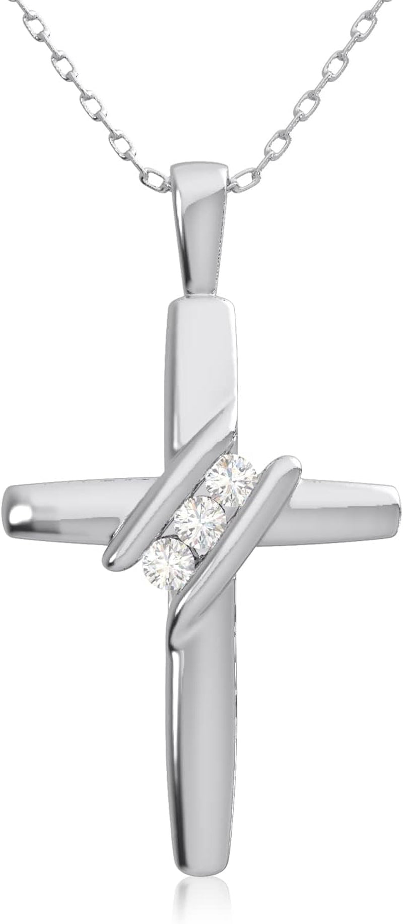 10K Diamond Three-Stone Cross Pendant Necklace Religious Jewelry (0.05Cttw, I-J/I2-I3) 18"