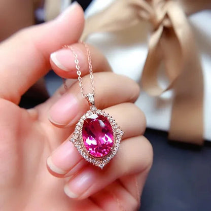 Newest Design Gemstone Jewelry Gold-plated South Africa Zircon AAA  Ellipse Red Tourmaline Necklace Pendant Opening Adjustable Ring Set for Women