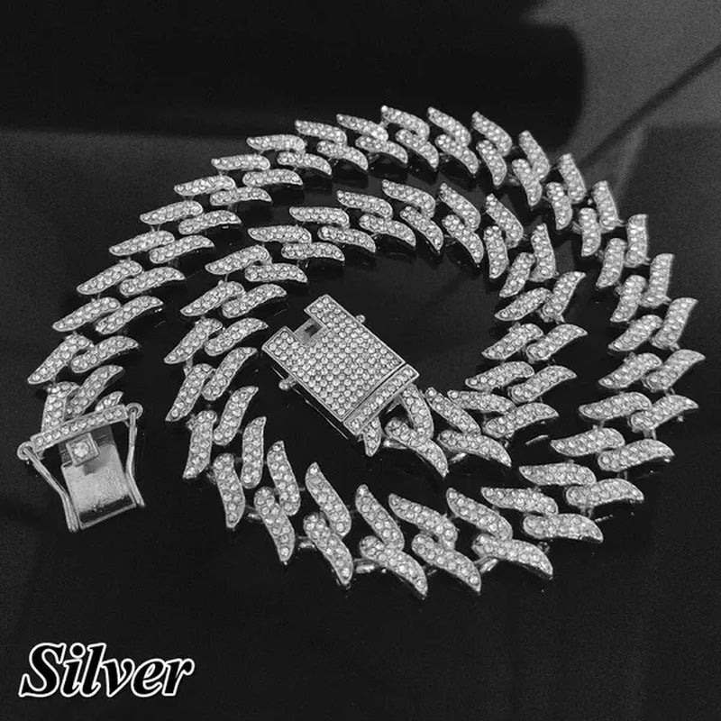 Iced Out Chain 925 Silver Diamond Miami Cuban Chain Link Choker Hip Hop Jewelry Silver Chain for Men Necklace Bracelet 7-24 Inch