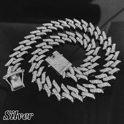 Iced Out Chain 925 Silver Diamond Miami Cuban Chain Link Choker Hip Hop Jewelry Silver Chain for Men Necklace Bracelet 7-24 Inch