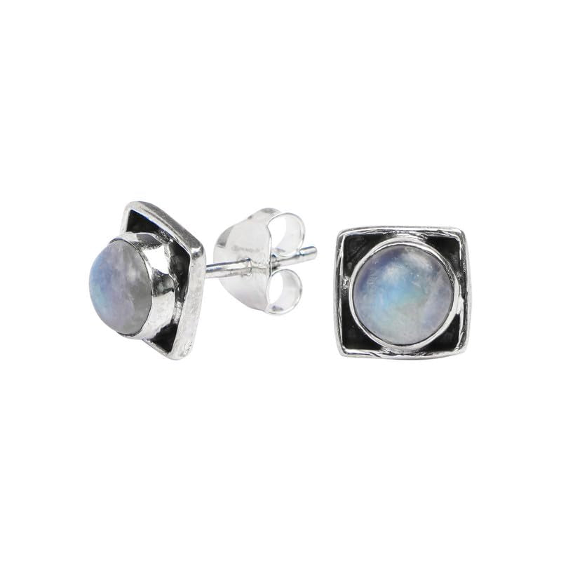 Labradorite Stone Stud Earring, 925 Sterling Silver Stud Earrings for Women Girls, Natural Gemstone Stud Earring, Round Stone Stud Earrings, Gift Jewelry for her