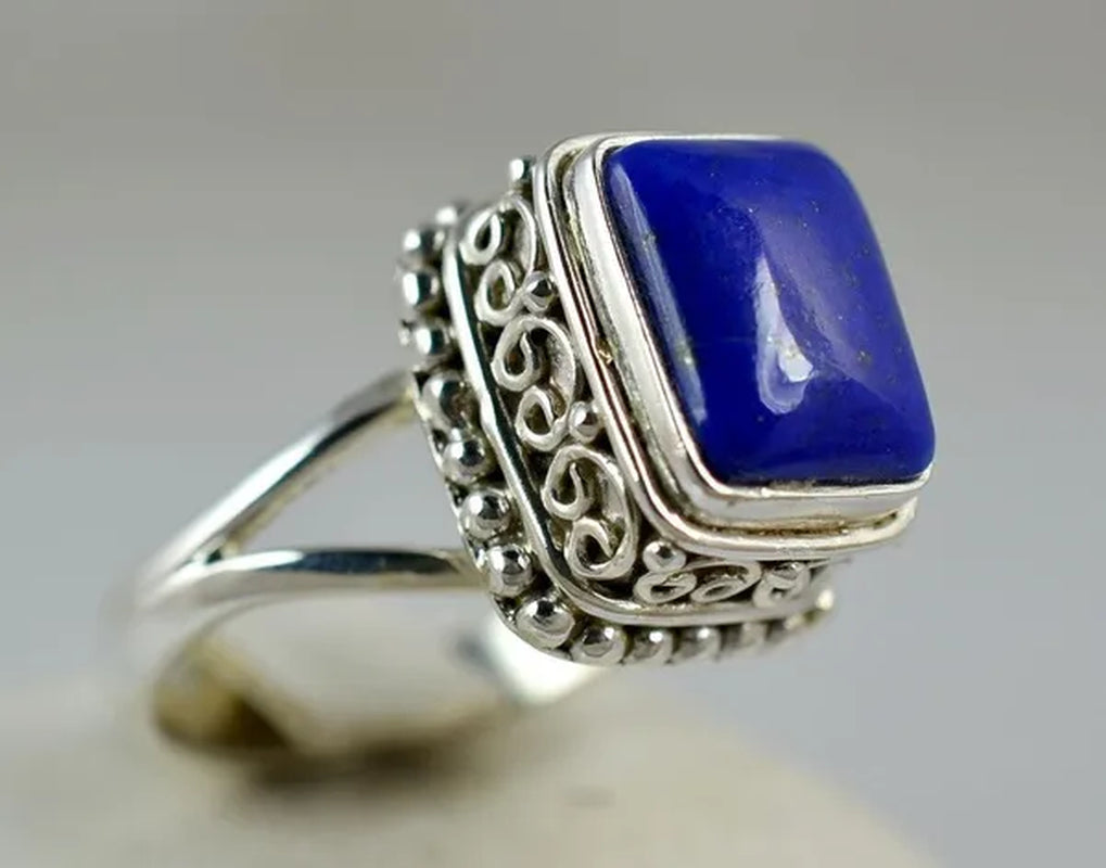 Genuine Lapis Lazuli 925 Sterling Silver Handmade Ring Size 6 to 10 (US)