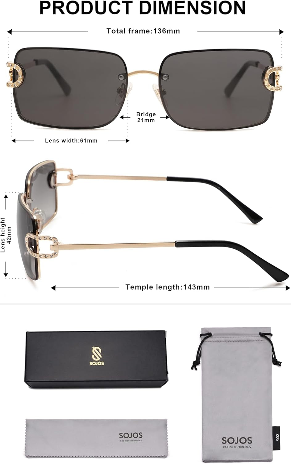 Vintage Rectangle Sunglasses for Women,Trendy Rimless 90S UV400 Womens Y2K Shades SJ1178