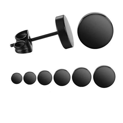 1PCS Stainless Steel Black Color Hypoallergenic Minimalist Flat Circle Earings for Men and Women Daily Wear Steel Titanium Earrings
