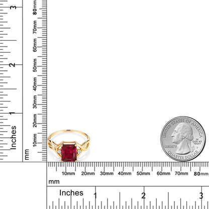 18K Yellow Gold Plated Silver Red Created Ruby Ring for Women (2.83 Cttw, Emerald Cut 9X7MM, Gemstone Birthstone, Available in Size 5, 6, 7, 8, 9)