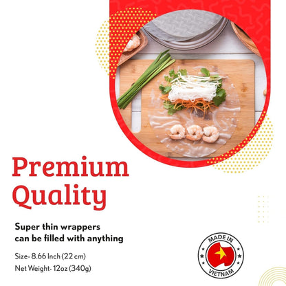 Fresh Spring Roll Rice Paper Wrappers 30 Sheets | Non-Gmo, Gluten-Free, Low Carb, Natural Ingredients | Vietnamese Summer Veggie Wraps
