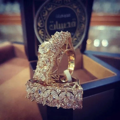 2Pcs/Set Classic Luxury Woman Fashion Jewelry Exquisite  Birthstone Ring Anniversary Gift Birthday Party Romantic Noble Princess Engagement Bridal Wedding Jewelry Set Size US4-12 Bague Femme