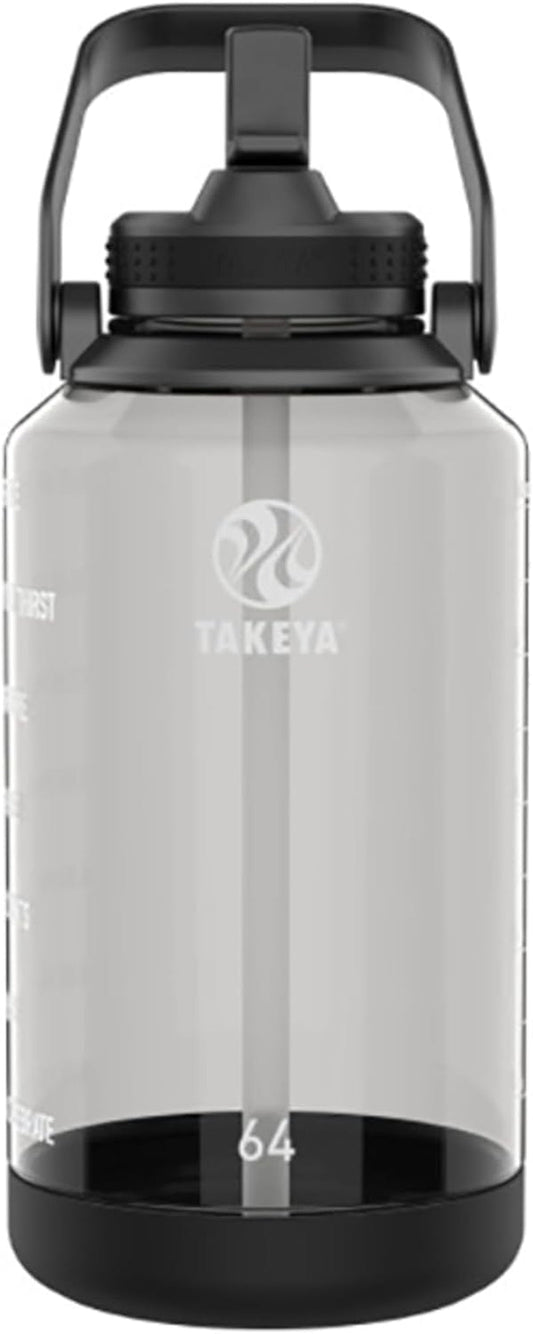 64 Oz Motivational Water Bottle with Straw Lid with Time Marker, Half Gallon, Premium Quality BPA Free Tritan Plastic, Stormy Black