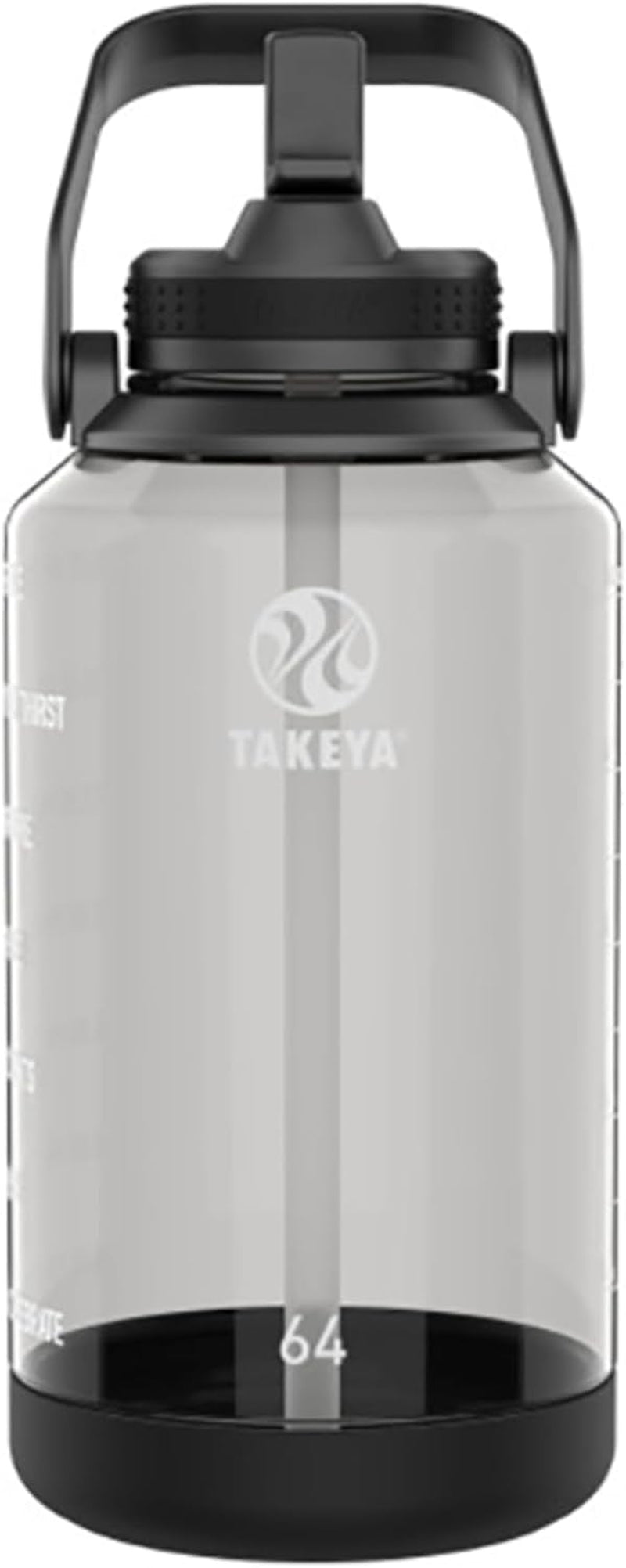 64 Oz Motivational Water Bottle with Straw Lid with Time Marker, Half Gallon, Premium Quality BPA Free Tritan Plastic, Stormy Black