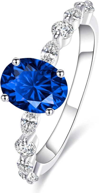1.5Ct White Gold Plated Silver Engagement Ring for Women Oval Cut Cubic Zirconic Engagement Ring CZ Wedding Ring for Women Promise Rings Band Width 2.2Mm Size 5-9