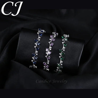 CANDICE Fashion Sterling Silver Bracelet Bangle With Emerald Green Crystal For Women Elegant Jewelry