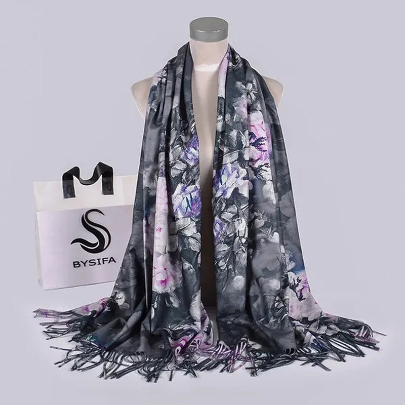 [BYSIFA] Purple Roses Women Scarves Shawl For WInter New Design Warm Long Cashmere Pashmina Double Faces Ladies Scarves Wraps