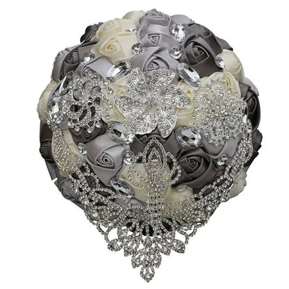 21cm Satin Flowers Wedding Bouquet Bridal Beautiful Hand Holding Flower Bouquet Rhinestone Brooch Bouquets Casamento Ramos De Novia Crystal Bridal Bouquet Broochfull
