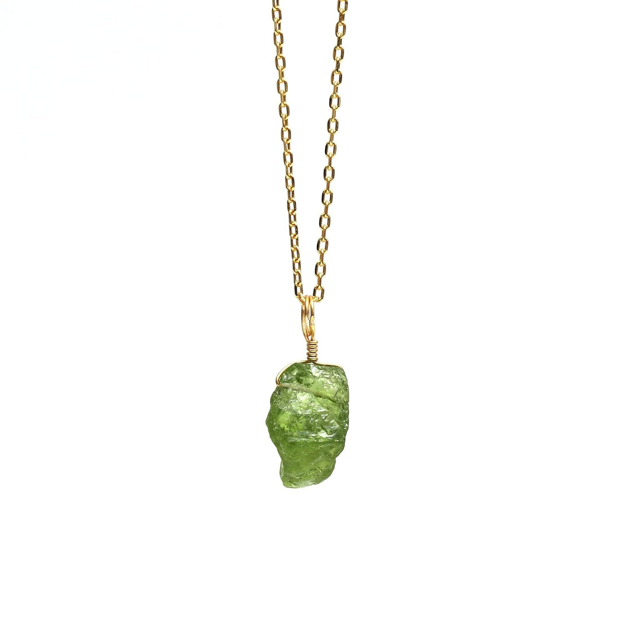 Peridot Pendant Necklace, Rough Green Crystal Pendant, Raw Gemstone Necklace, August Birthstone Jewelry, 925 Silver 14K Gold Plated 16+2 Inch Adjustable Chain