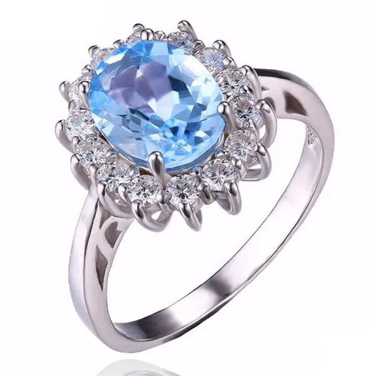 Majesty Diamonds MDS170168 2.9 CTW Oval Blue Topaz Cocktail Ring in .925 Sterling Silver - Size 7