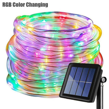 7/12/22/32Meters Solar Powered LED Rope Strip Lights Tube String Lights Garland Fairy Lighting Strings for Outdoor Indoor Garden Christmas Decor