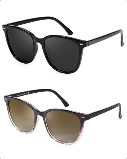 2 Packs Sunglasses for Women Polarized UV400 Protection Lens Big Frame Fashion Glasses Trendy Stylish Shade
