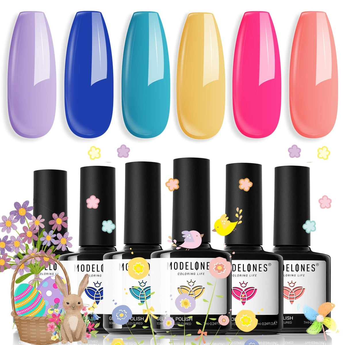 Gel Nail Polish Set, 6 Colors Easter Pastel Gel Polish Set with Nail Art Liner Brush, Soft Pink White Light Purple Blue Green Nude Spring Painting Nail Gel Polish Kit Mani DIY Salon Gifts