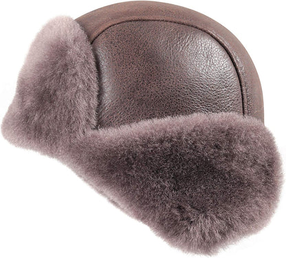 Leather Aviator Shearling Ushanka Trapper Hat Russian Sheepskin Cap Real Fur Winter Hat with Ear Flaps for Men Women