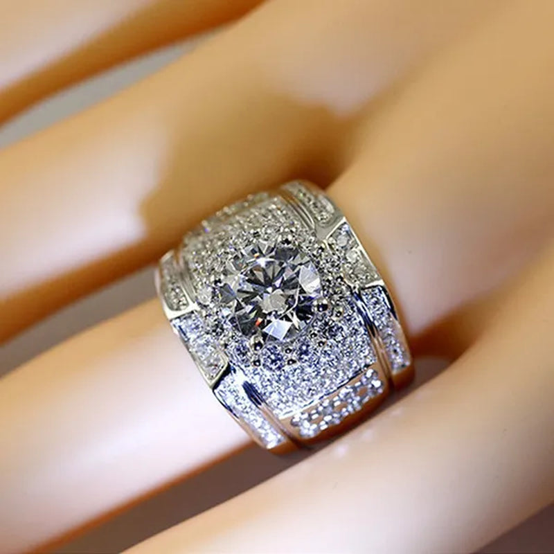 Fashion Luxury Jewelry Silver Plated Cubic Zirconia Men's Rings Women's Rings Wedding Engagement Anniversary Gift Ring Size US 5-13