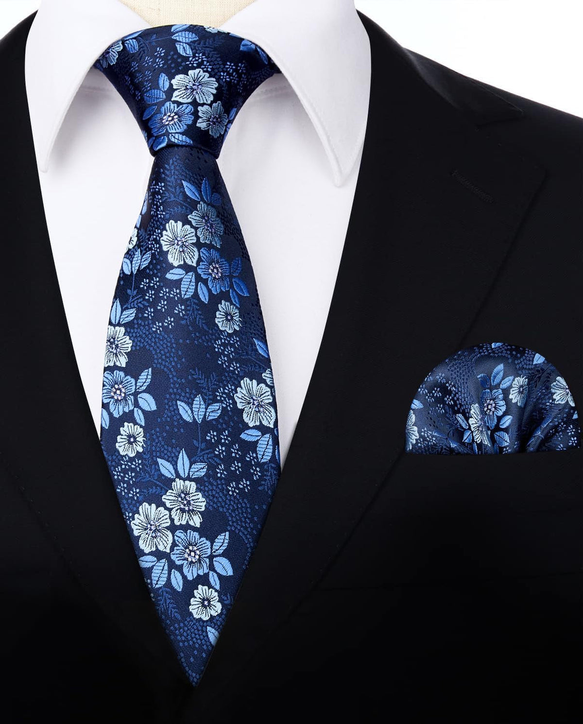 Extra Long Ties for Men Classic Floral Tie and Pocket Square Elegant Silk Necktie Handkerchief Set Wedding Party