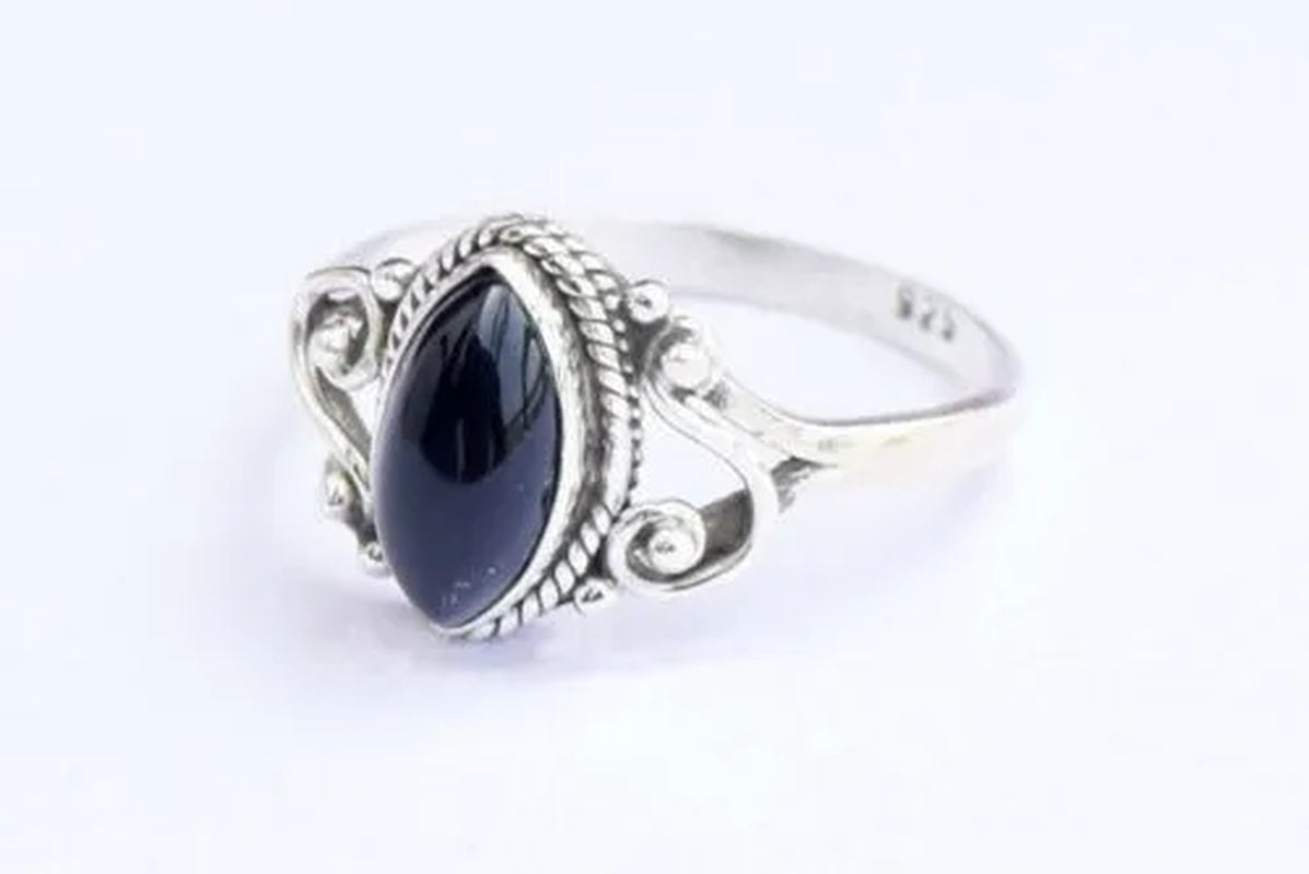 925 Sterling Silver Marquise Shape Black Onyx  Handmade Ring Engagement Rings for Women Men Vintage Fine Jewelry Party Ring Gift