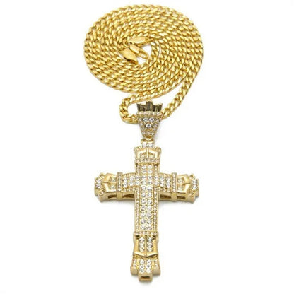 Hip hop cross exquisite men's fashion jewelry 18K gold/925 silver DIAMOND stainless steel pendant necklace