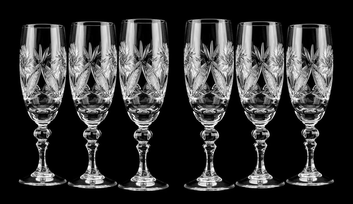 6 Russian CUT Crystal Champagne Glasses on a Stem 200Ml/6.8Oz Hand Made