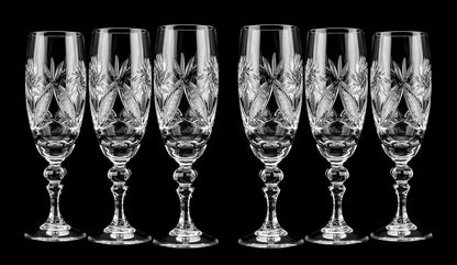 6 Russian CUT Crystal Champagne Glasses on a Stem 200Ml/6.8Oz Hand Made