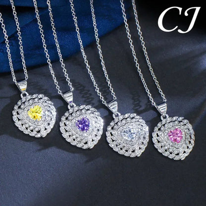 CANDICE 3pcs Love Jewelry Set Micro White CZ Pave Heart Red Crystal Romantic Party Necklace Earrings Ring Sterling Silver Plated Sets for Women Girl Gifts