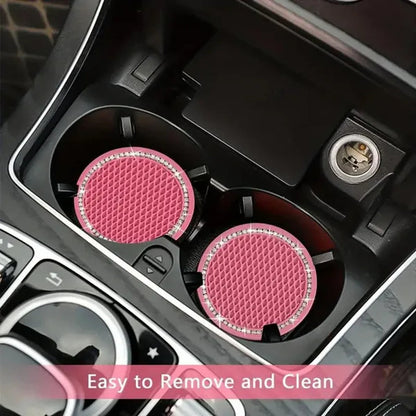 1Pc/2Pcs Car Cup Coaster, Crystal Rhinestone Car Interior Accessories, Easy To Clean, Non-Slip, Heat Resistant, Universal 7cm Anti-Slip Silicone Cup Holder Coasters For Car, Cute Vehicle Interior Decor