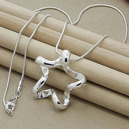 High Quality 925 Sterling Silver Starfish Pendant Necklace 16-30 Inch Snake Chain For Women Fashion Wedding Engagement Jewelry Gift