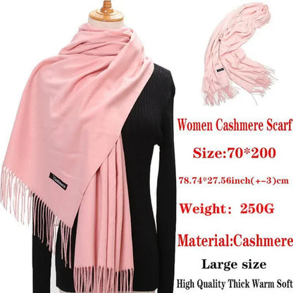 Women Cashmere Wool Scarf Wraps Warm Blanket Scarves Women Solid Color Cashmere Scarves with Tassel